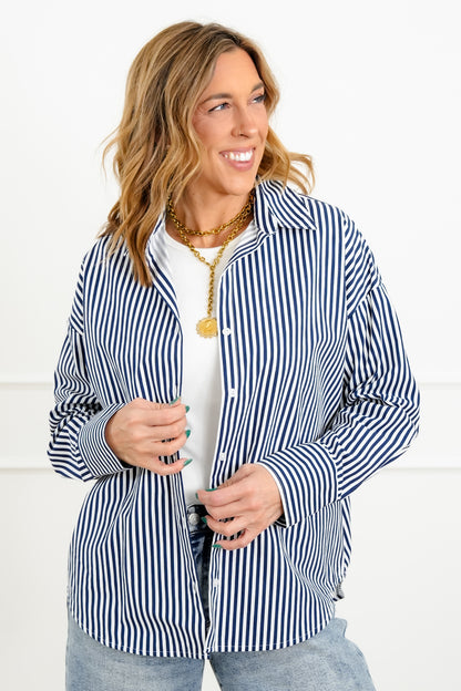 Striped Long Sleeve Button Up Blouse