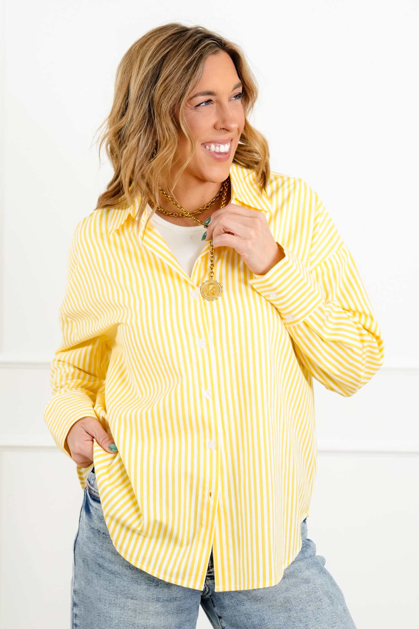 Striped Long Sleeve Button Up Blouse