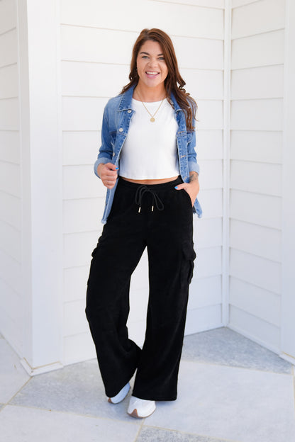 Plus/Reg Corduroy Elastic Waist Cargo Pants