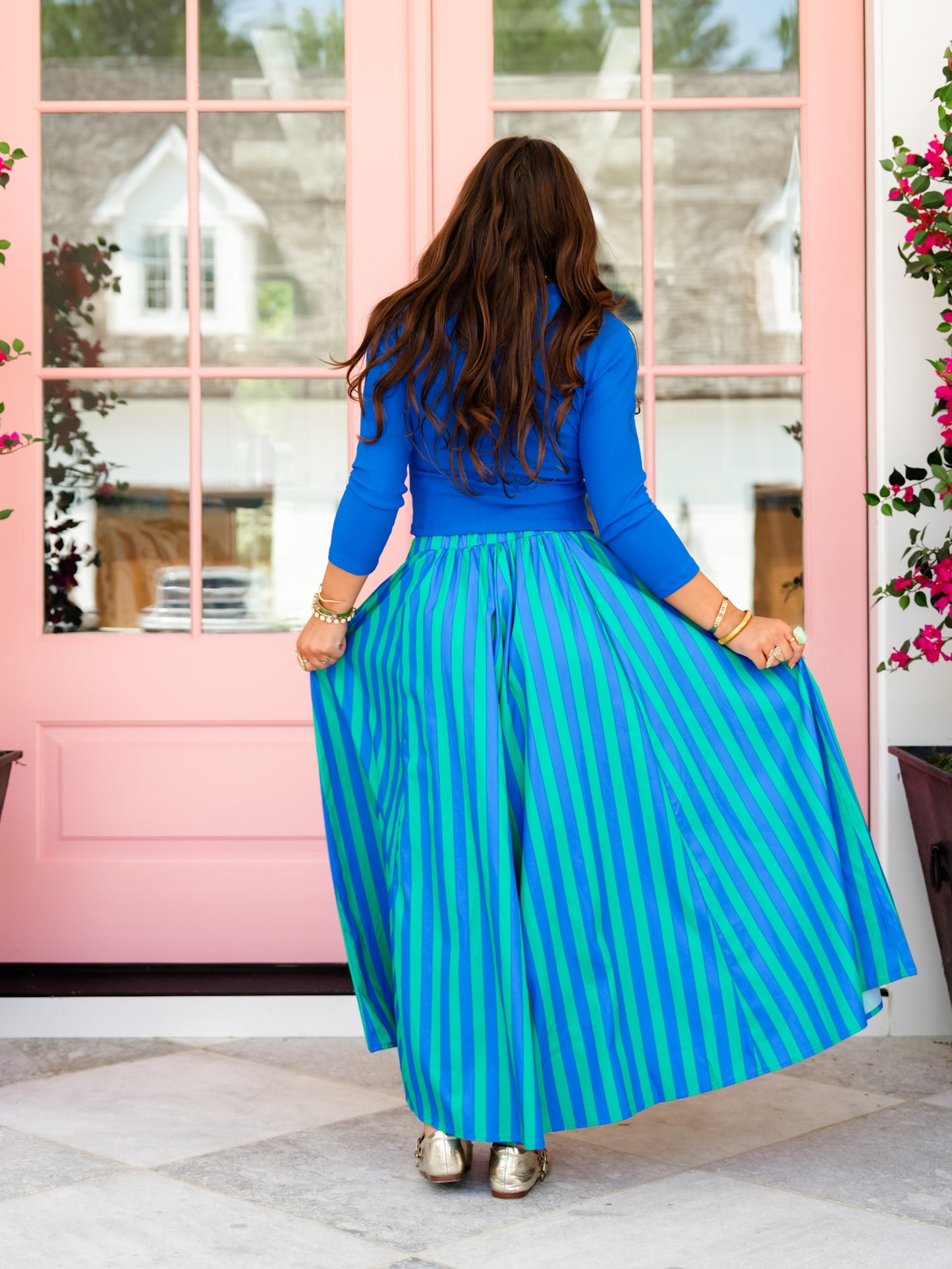 Stripe Elastic Waist Extra Wide Leg Gaucho Pants