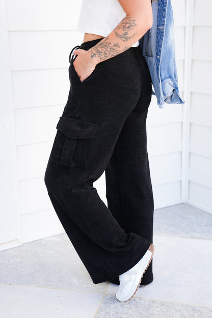 Plus/Reg Corduroy Elastic Waist Cargo Pants