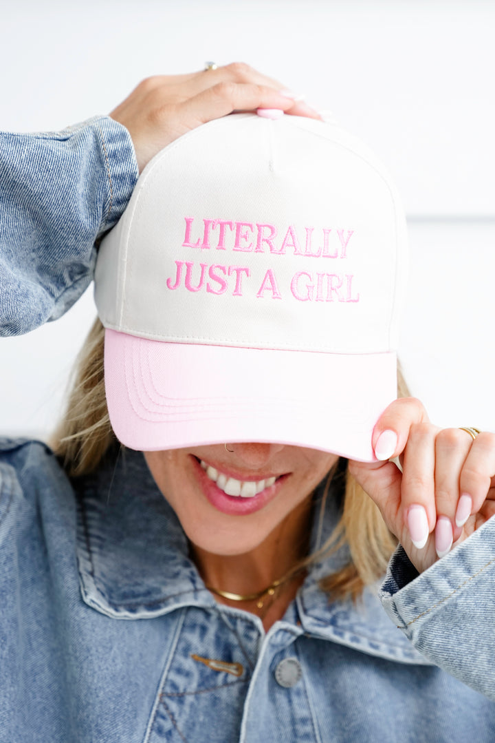 Literally Just A Girl Embroidery Two Tone Baseball Cap