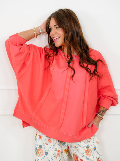 Solid Long Sleeve Top with Reverse Seams