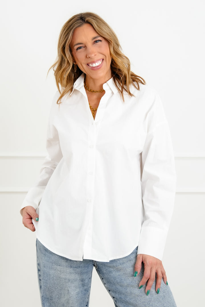 White Long Sleeve Button Up Blouse
