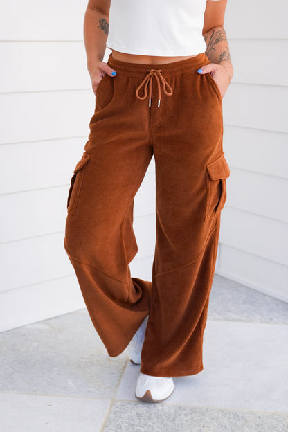 Plus/Reg Corduroy Elastic Waist Cargo Pants
