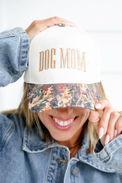 Dog Mom Embroidery Camo Print Brim 5 Panel Baseball Cap