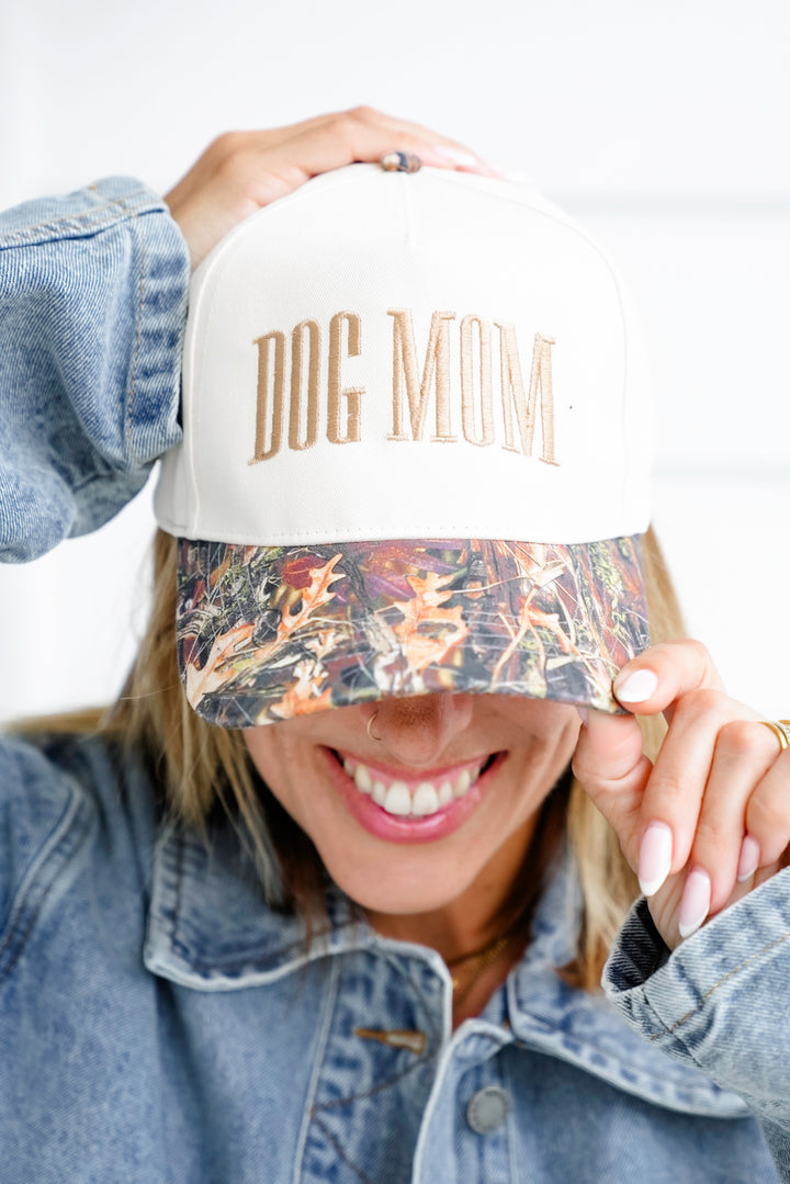 Dog Mom Embroidery Camo Print Brim 5 Panel Baseball Cap
