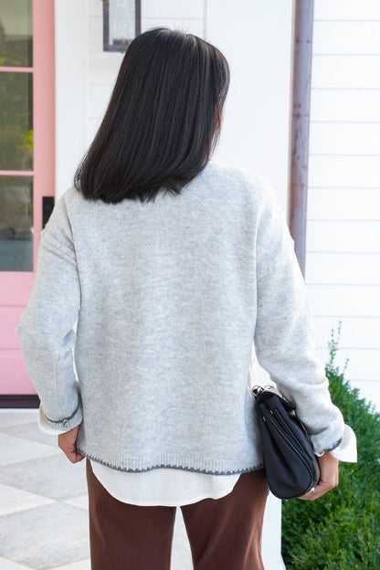 Long Sleeve Pullover Sweater with Stitching