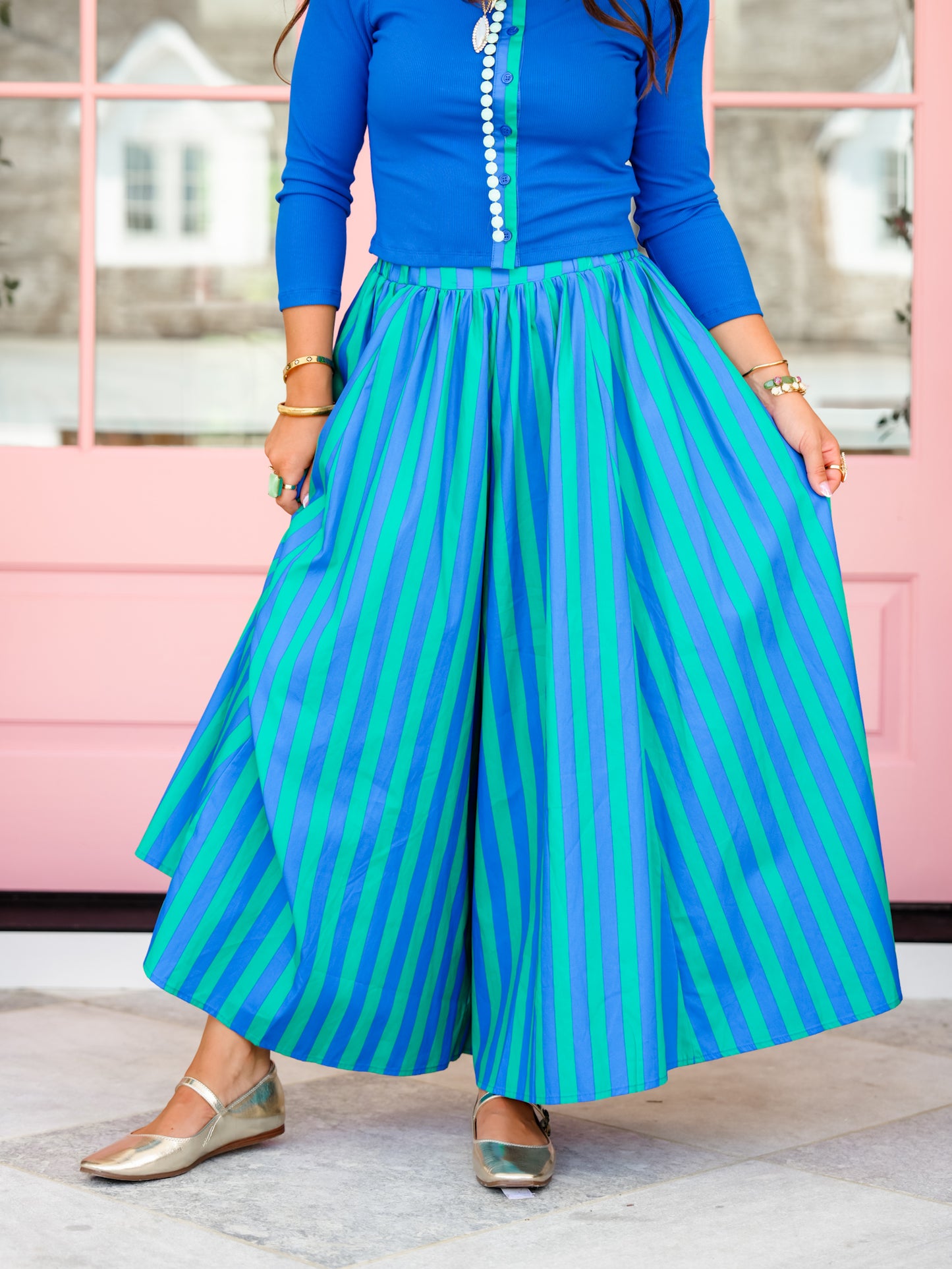 Stripe Elastic Waist Extra Wide Leg Gaucho Pants