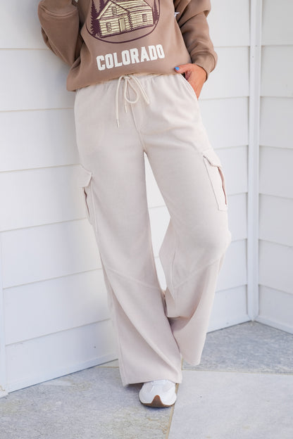 Plus/Reg Corduroy Elastic Waist Cargo Pants