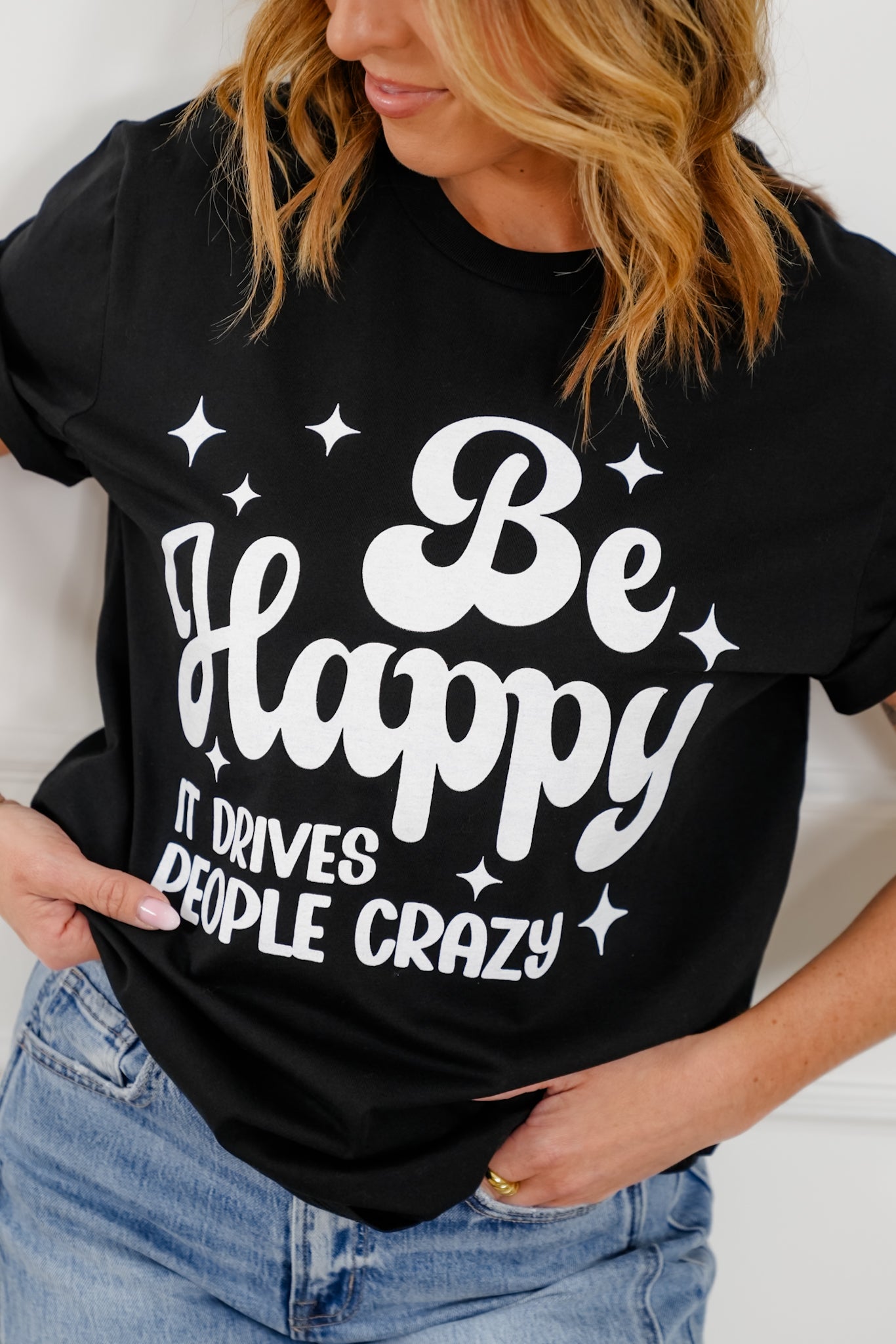 Plus/Reg Short Sleeve "Be Happy" Graphic Tee