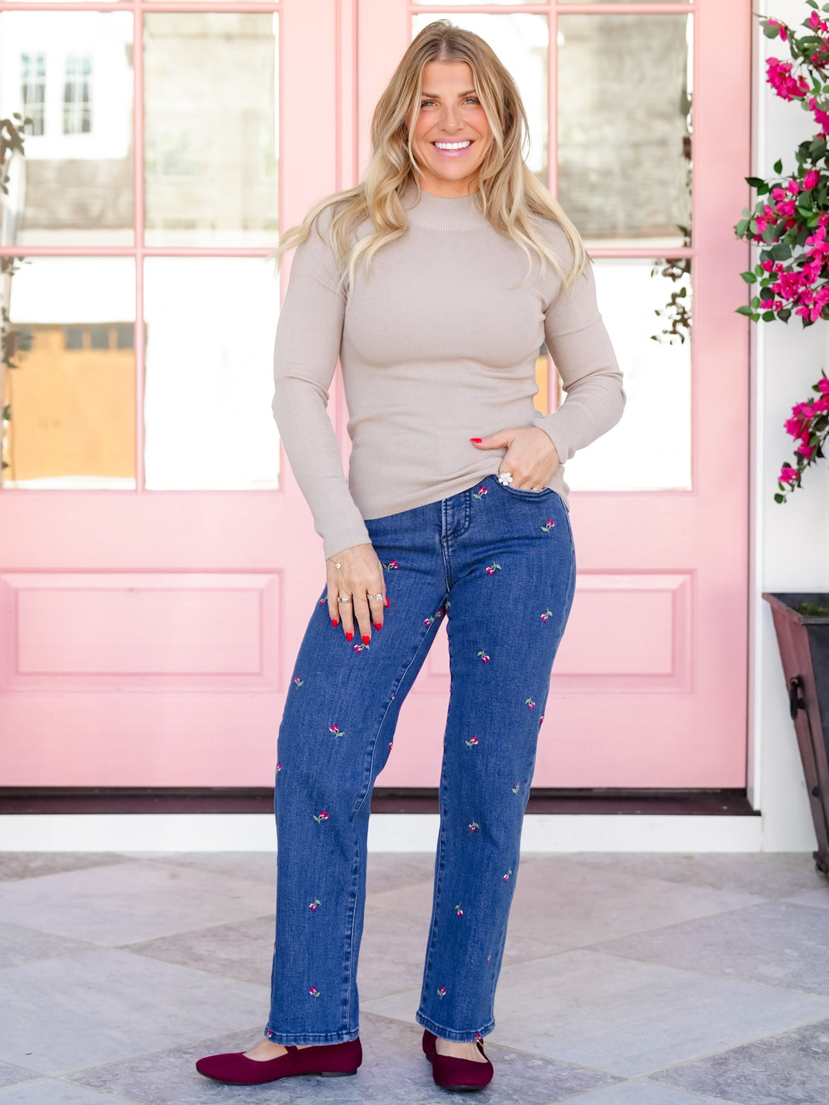 Door Buster! Ribbed Mock Neck Long Sleeve Knit Top - Freckled Poppy