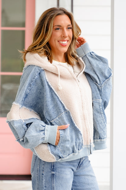 Color Block Fleece Long Dolman Sleeve Zip-Up Hoodie