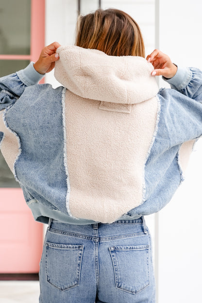 Color Block Fleece Long Dolman Sleeve Zip-Up Hoodie