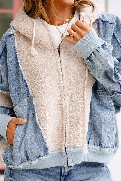 Color Block Fleece Long Dolman Sleeve Zip-Up Hoodie