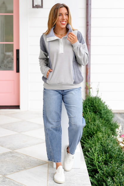 Contrast Long Sleeve Half Zip Pullover Top