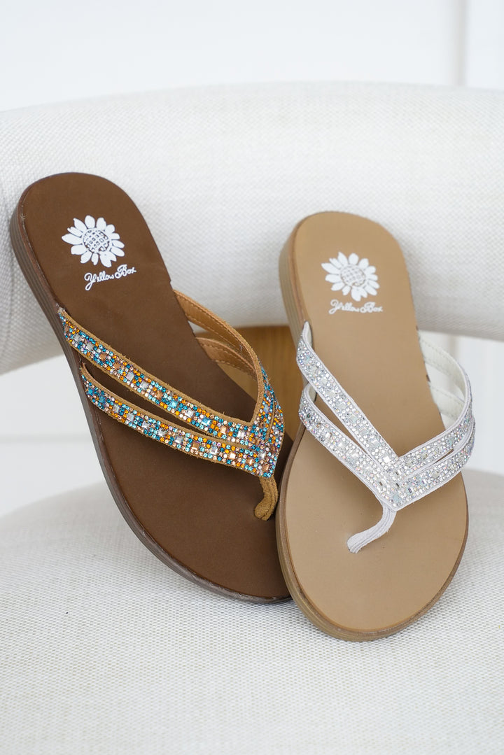 Yellow Box Sparkle Strap Crystal Slide Sandals