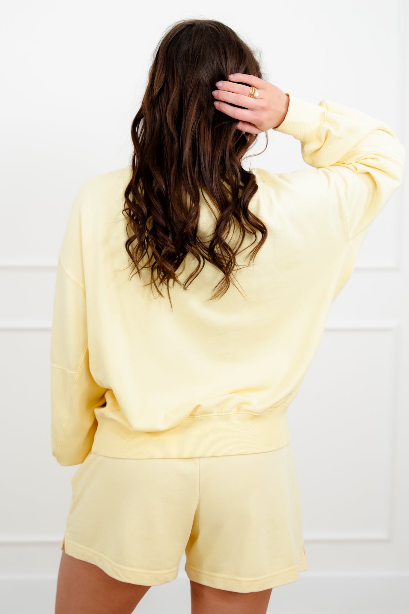 Yellow Long Sleeve Pullover Top and Short Set