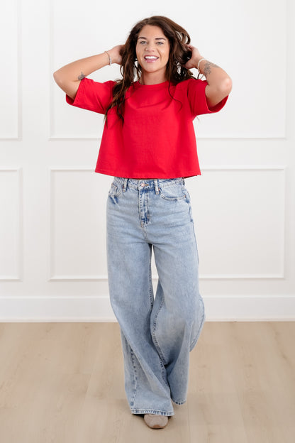 Plus/Reg "The Marlow" Nico Threads Solid Short Red Sleeve Crew Neck Top