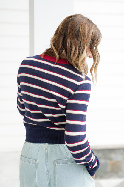 Striped Long Sleeve Button Up Cardigan Sweater Top