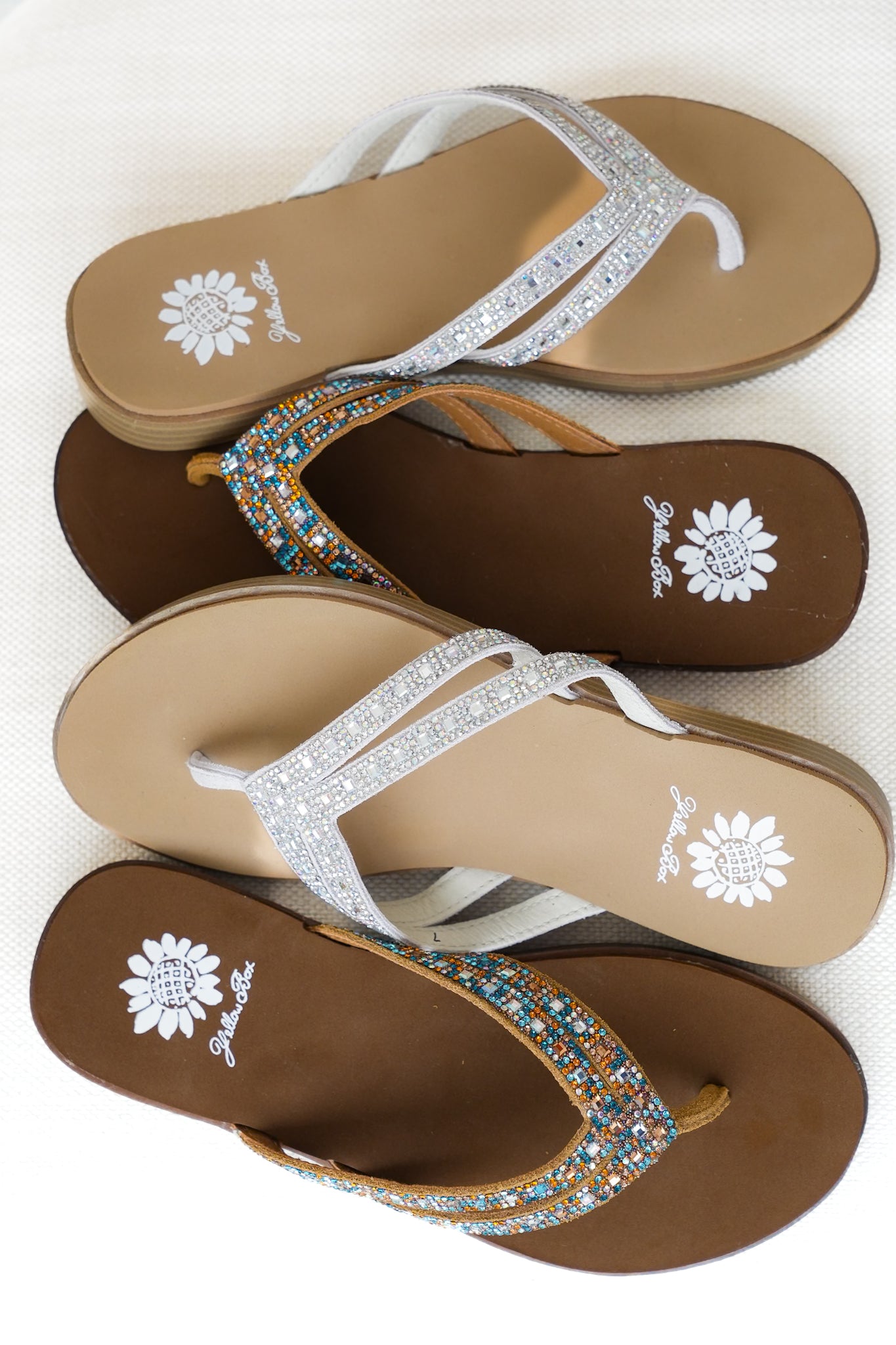 Yellow Box Sparkle Strap Crystal Slide Sandals