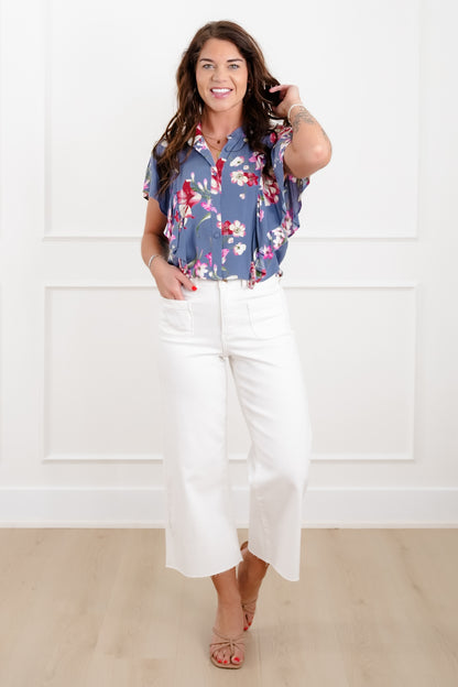 Floral Print Flutter Sleeve Blouse