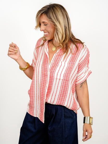 Striped Short Sleeve Button Down Shirt