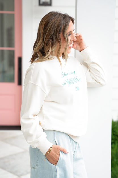 Long Sleeve Embroidered "Slow Sunday Morning Club" Pullover Sweatshirt