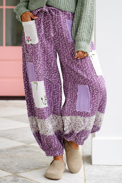 POL Floral Print Elastic Waist Jogger Pants