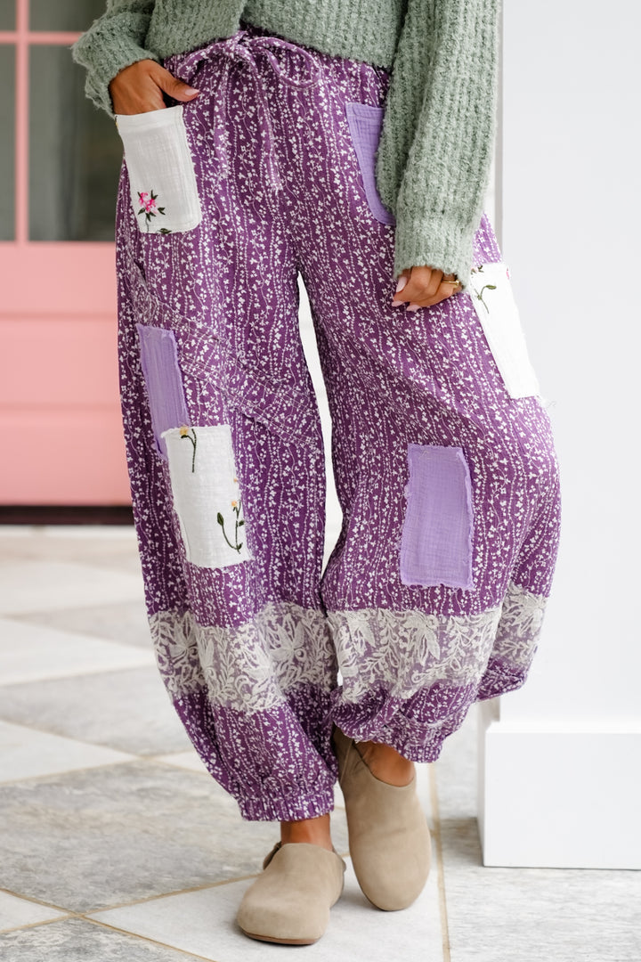 POL Floral Print Elastic Waist Jogger Pants