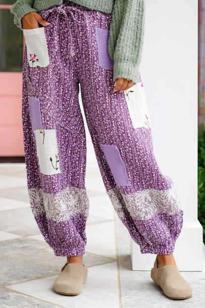 POL Floral Print Elastic Waist Jogger Pants
