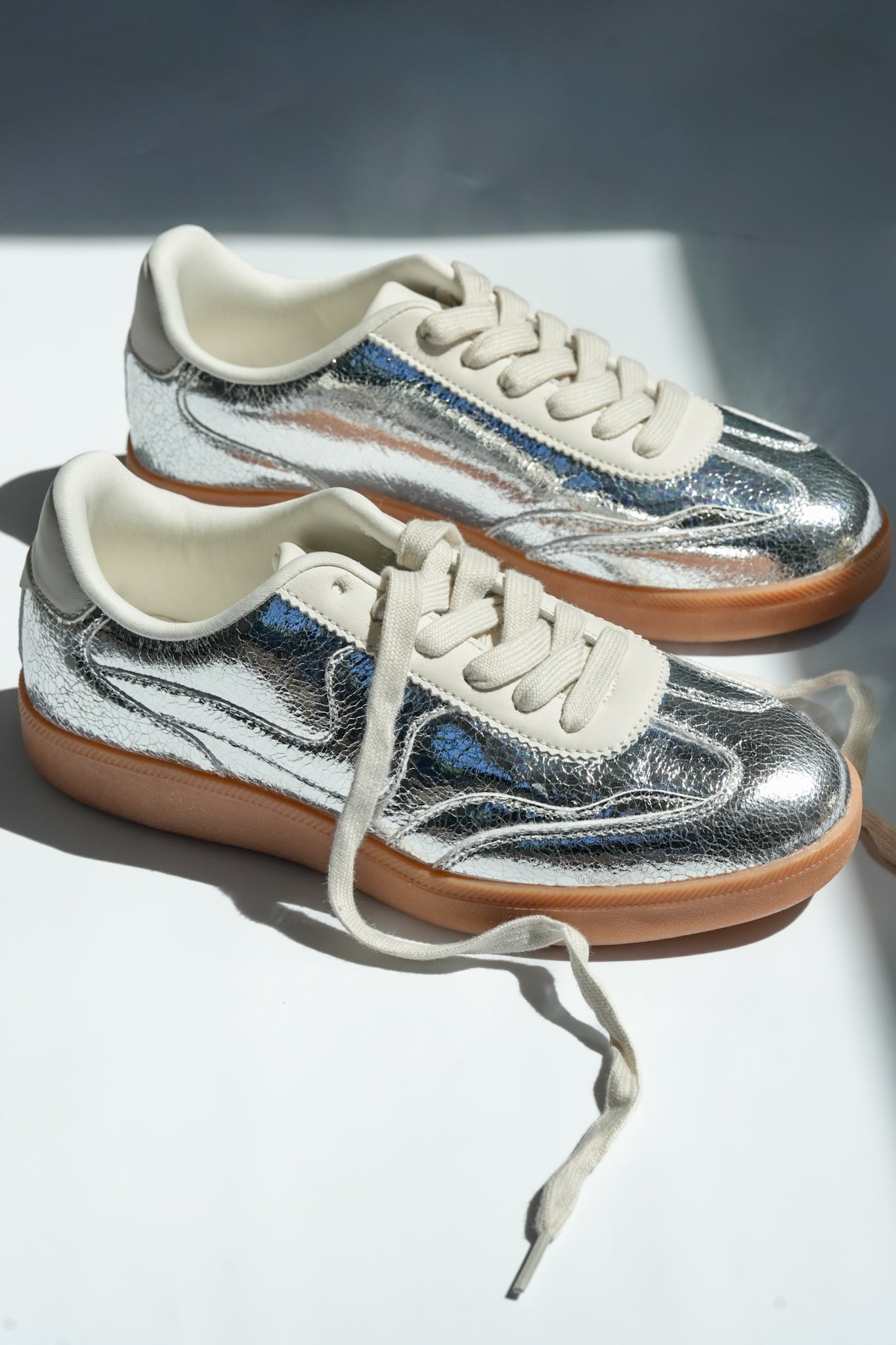 Metallic Cracked Vegan Leather Low Top Sneaker