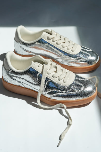 Metallic Cracked Vegan Leather Low Top Sneaker