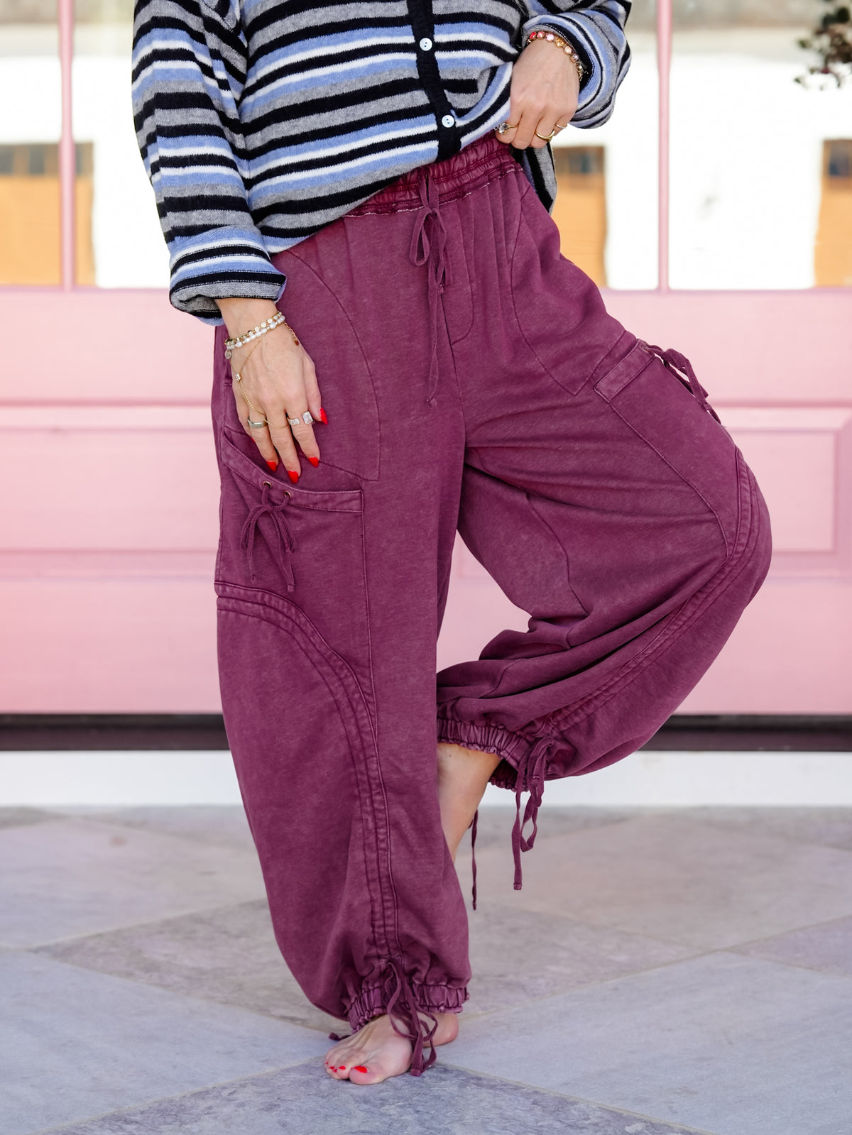 Mineral Wash Terry Elastic Waist Balloon Pants - Freckled Poppy