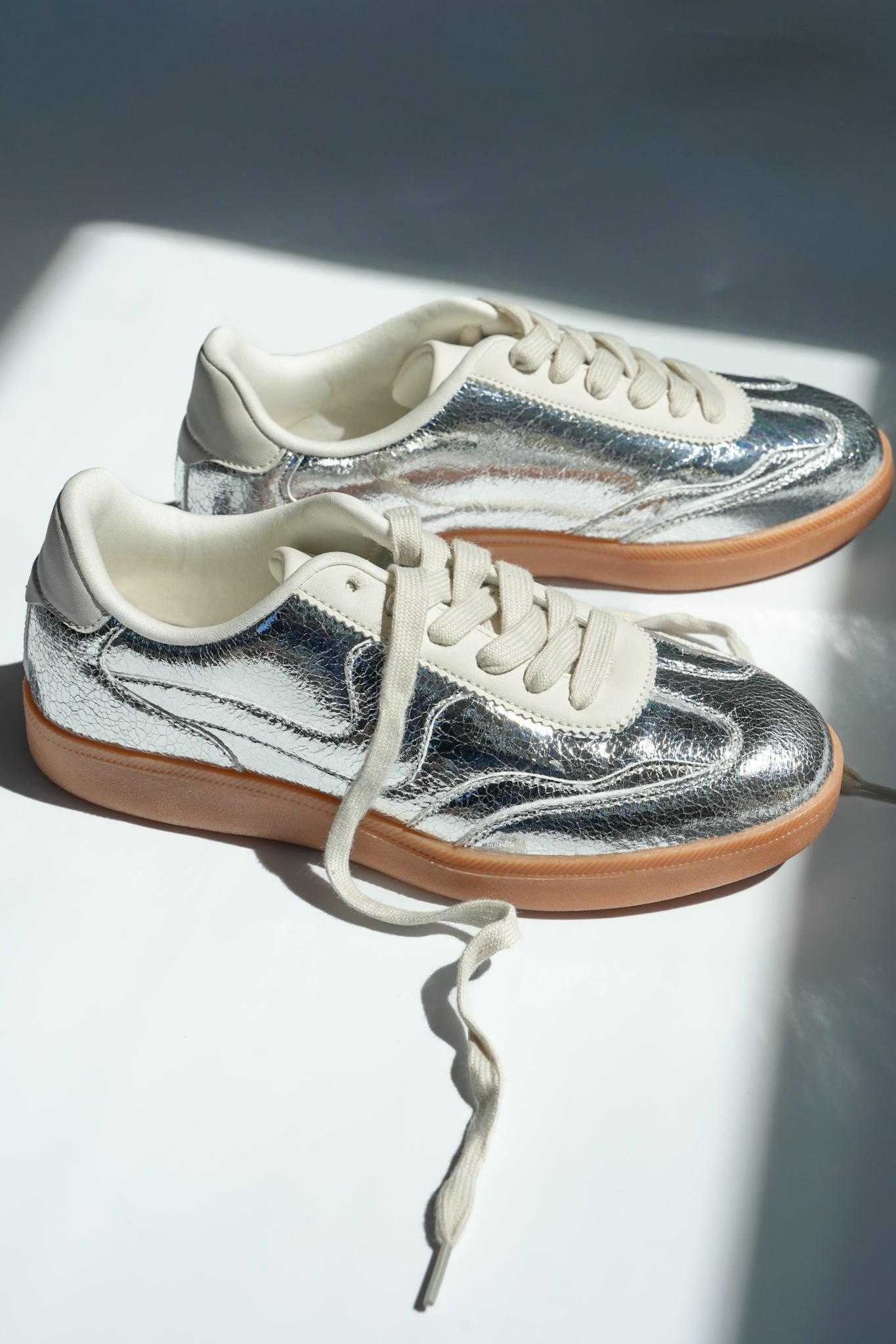 Metallic Cracked Vegan Leather Low Top Sneaker