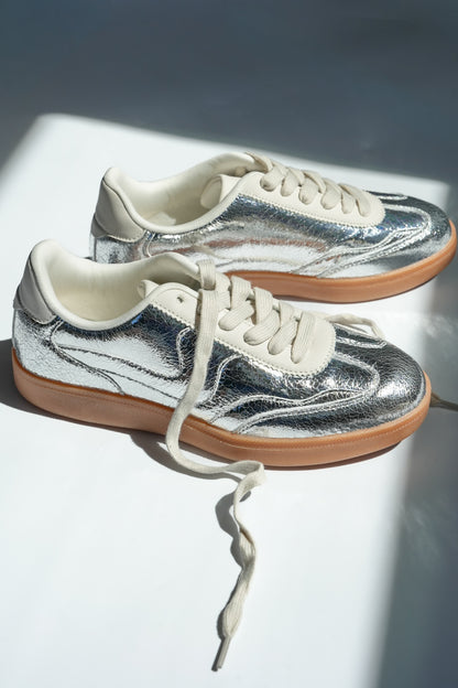 Metallic Cracked Vegan Leather Low Top Sneaker