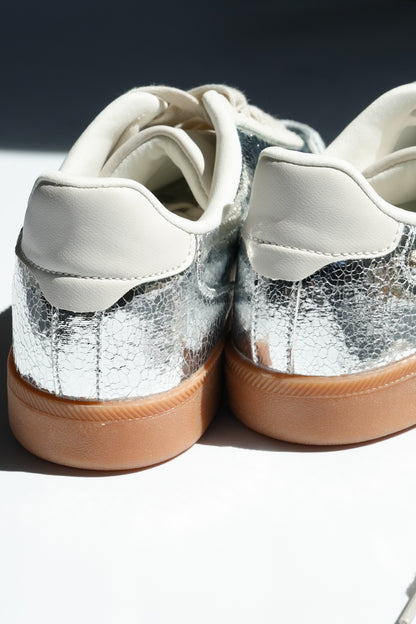 Metallic Cracked Vegan Leather Low Top Sneaker