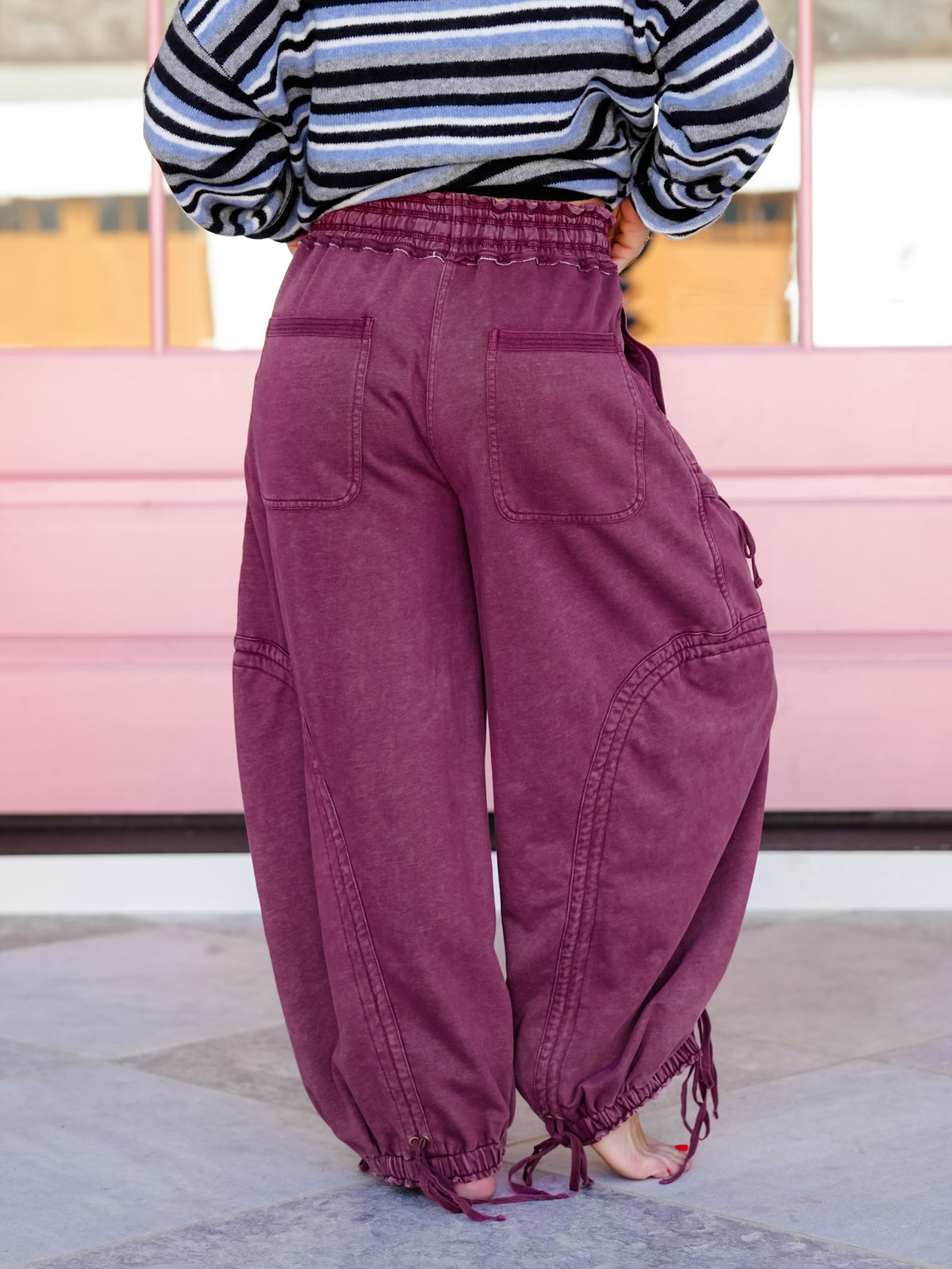 Mineral Wash Terry Elastic Waist Balloon Pants - Freckled Poppy