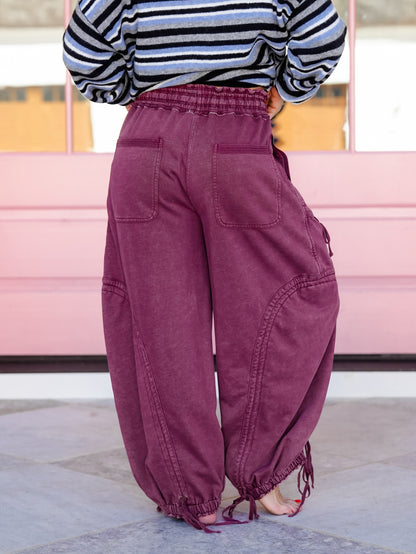 Mineral Wash Terry Elastic Waist Balloon Pants - Freckled Poppy
