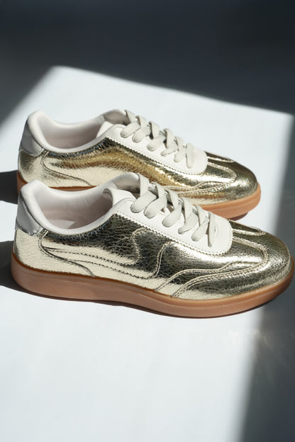 Metallic Cracked Vegan Leather Low Top Sneaker