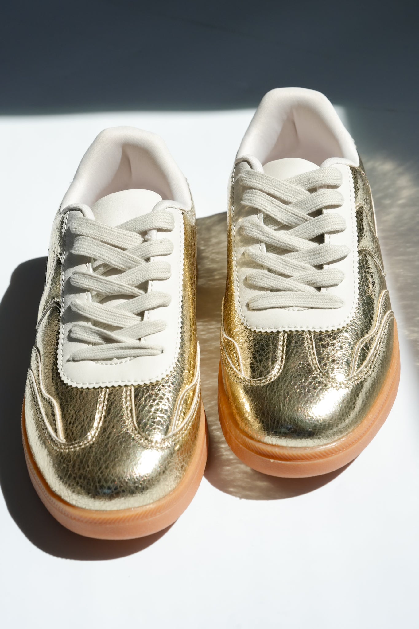 Metallic Cracked Vegan Leather Low Top Sneaker