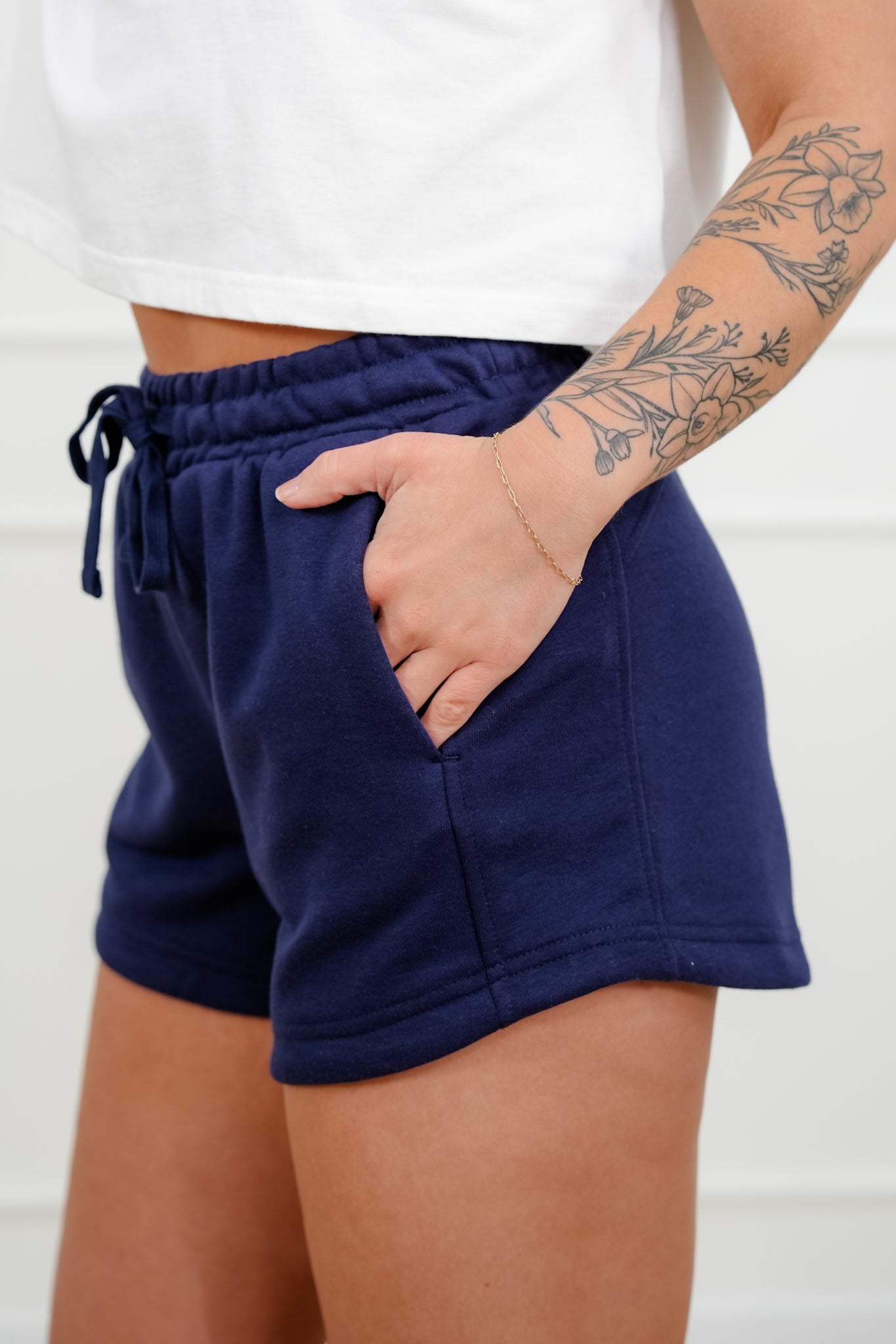 French Terry Elastic Waist Shorts with Side Pockets