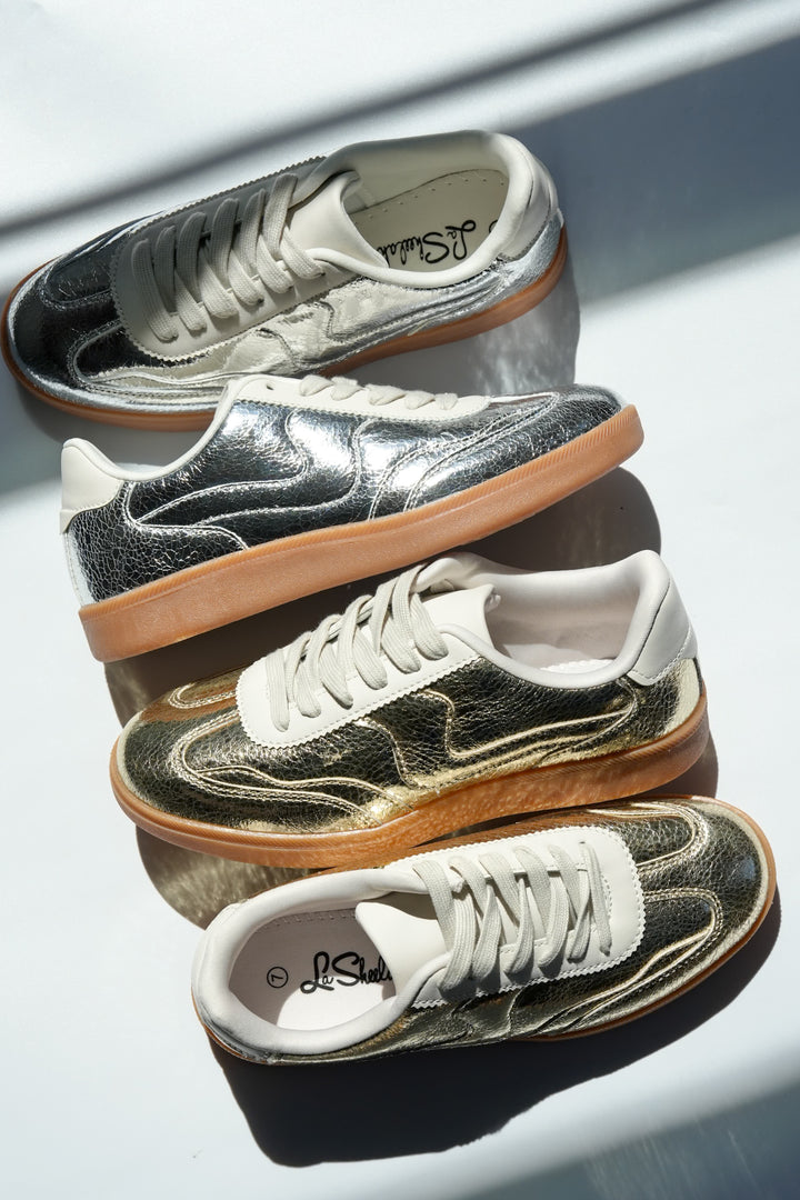 Metallic Cracked Vegan Leather Low Top Sneaker