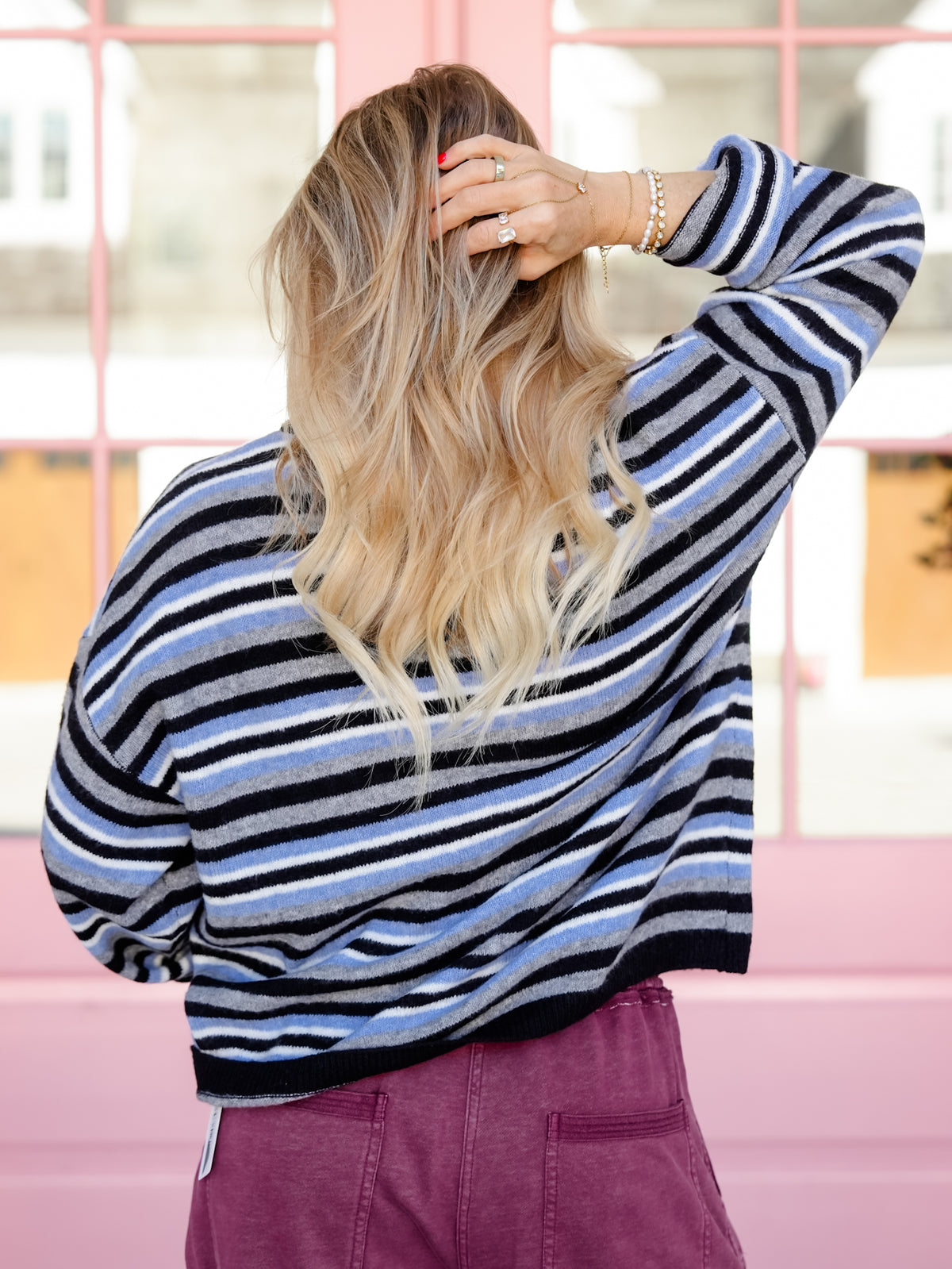 Multi Color Stripe Long Sleeve Button Down Cardigan - Freckled Poppy