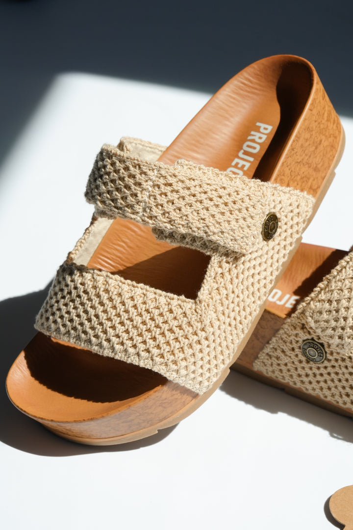 Natural Crochet Cork Platform Sandal