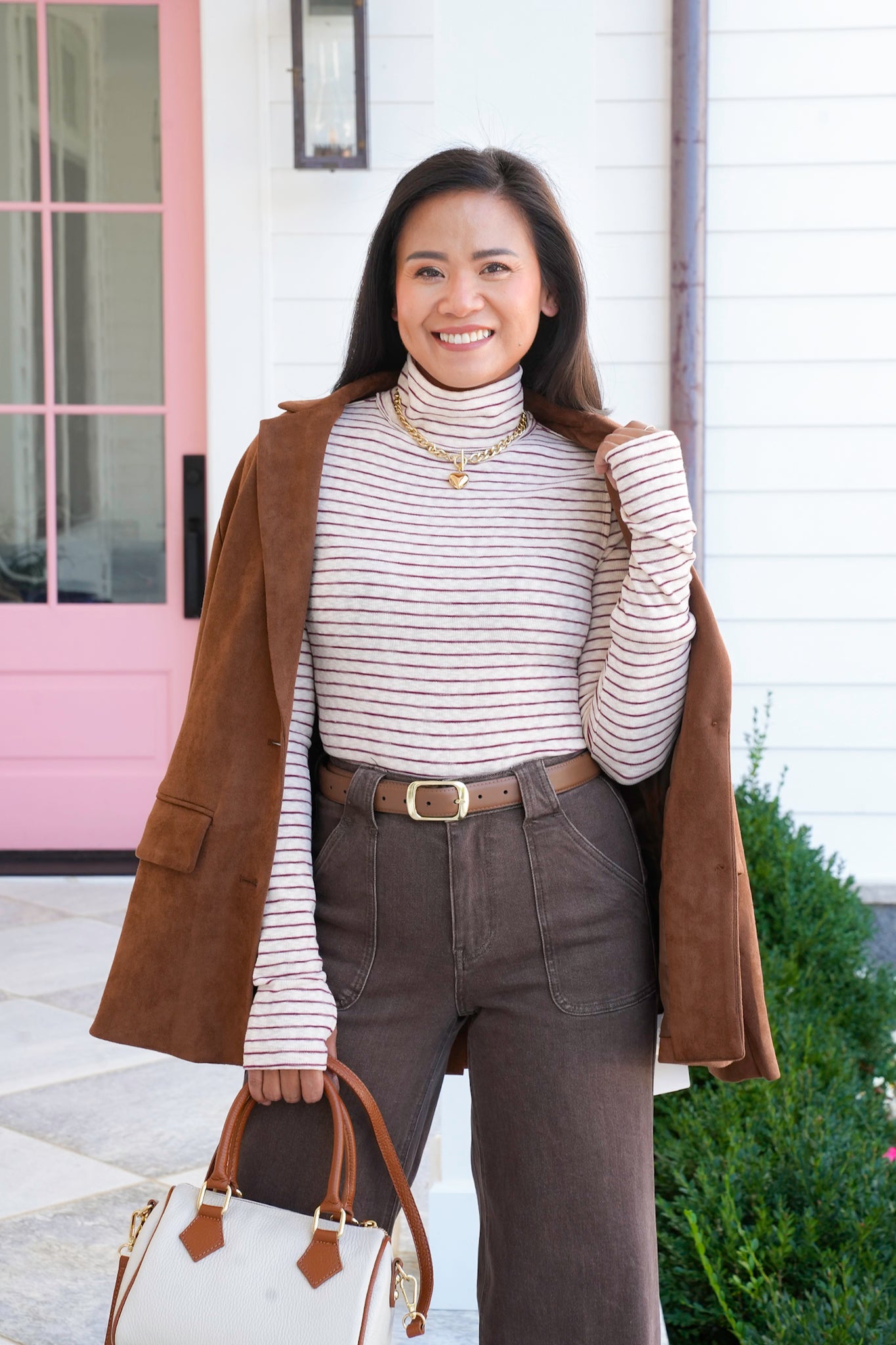 Stripe Long Sleeve Turtle Neck Top with Thumbholes