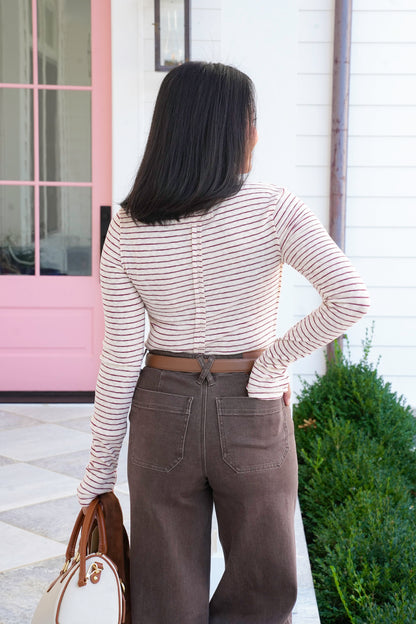Stripe Long Sleeve Turtle Neck Top with Thumbholes