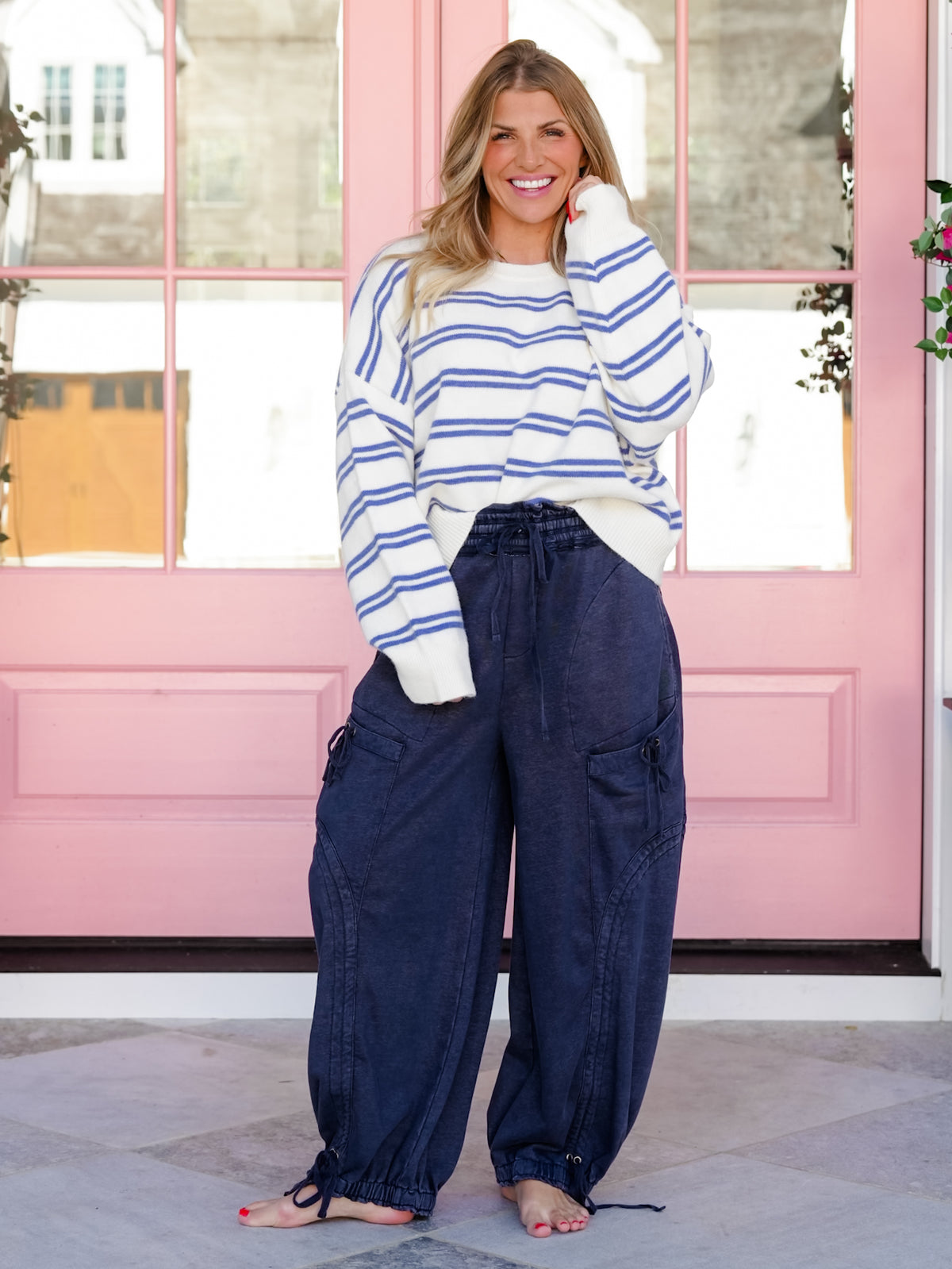 Mineral Wash Terry Elastic Waist Balloon Pants - Freckled Poppy