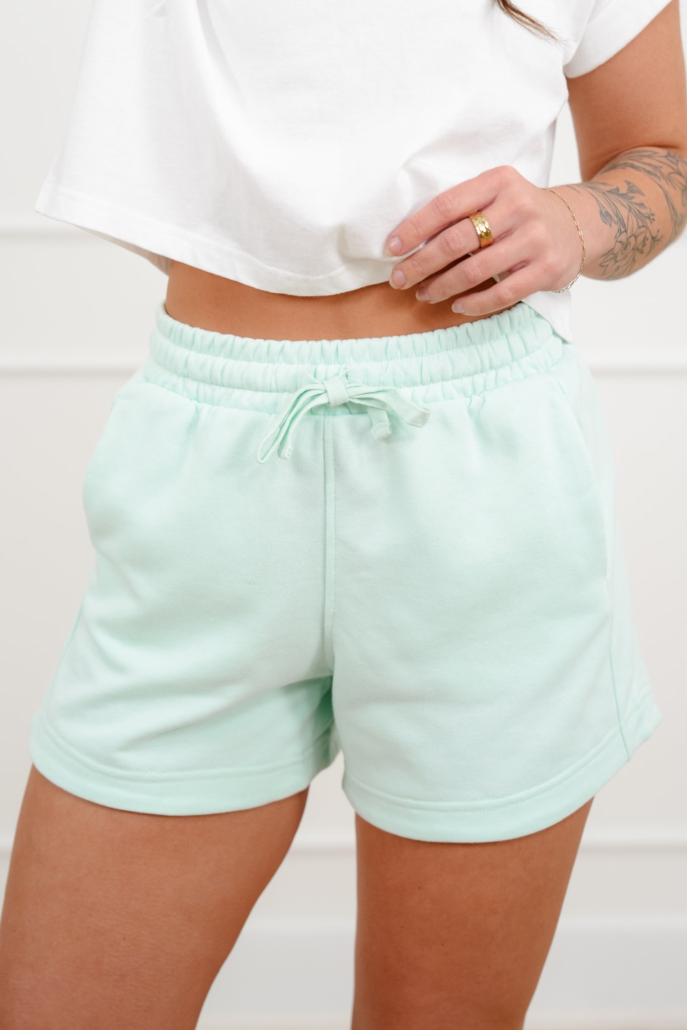 French Terry Elastic Waist Shorts with Side Pockets