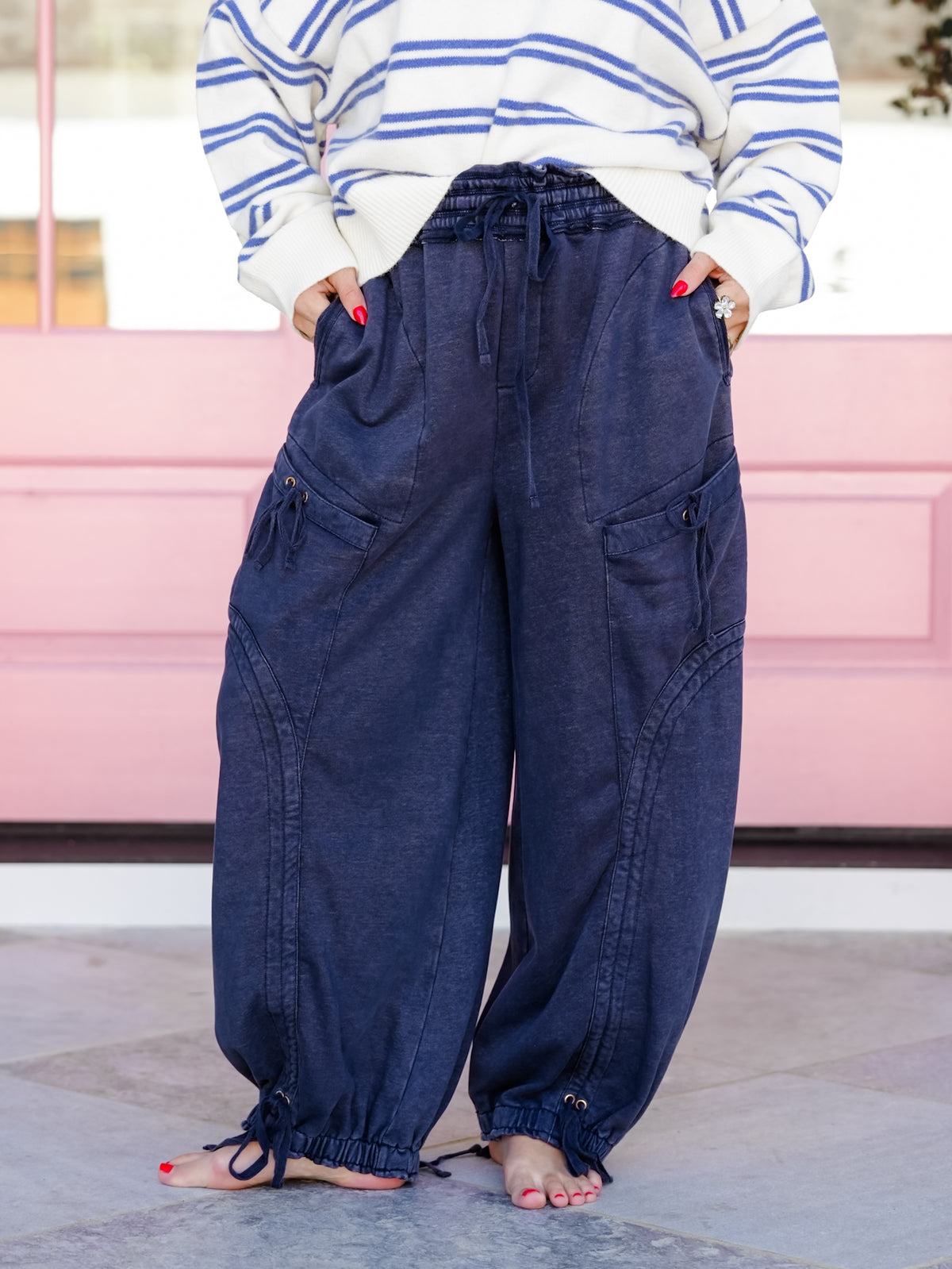 Mineral Wash Terry Elastic Waist Balloon Pants - Freckled Poppy